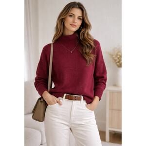 Madewell Burgundy Mock Neck Sweater L Fair Trade Wool Alpaca Blend Cozy Knit